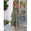 ANRABESS Womens Summer Sleeveless Maxi Dress Square Neck Smocked Boho Casual Ruffle Strap Flowy A-Line Long Beach Sundress(Olive)