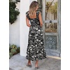 ANRABESS Womens Summer Sleeveless Maxi Dress Square Neck Smocked Boho Casual Ruffle Strap Flowy A-Line Long Beach Sundress(Print Black Floral)