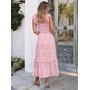ANRABESS Womens Summer Sleeveless Maxi Dress Square Neck Smocked Boho Casual Ruffle Strap Flowy A-Line Long Beach Sundress(Print Floral Pink)