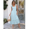ANRABESS Womens Summer Sleeveless Maxi Dress Square Neck Smocked Boho Casual Ruffle Strap Flowy A-Line Long Beach Sundress(Sky Blue)