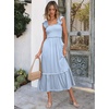 ANRABESS Womens Summer Sleeveless Maxi Dress Square Neck Smocked Boho Casual Ruffle Strap Flowy A-Line Long Beach Sundress(Sky Blue Plaid)