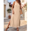 ANRABESS Womens Wrinkle Free Summer Sundress Sleeveless Maxi Dress &Pockets(Almond)