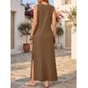 ANRABESS Womens Wrinkle Free Summer Sundress Sleeveless Maxi Dress &Pockets(Brown)
