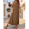 ANRABESS Womens Wrinkle Free Summer Sundress Sleeveless Maxi Dress &Pockets(Brown)
