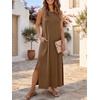 ANRABESS Womens Wrinkle Free Summer Sundress Sleeveless Maxi Dress &Pockets(Brown)