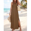ANRABESS Womens Wrinkle Free Summer Sundress Sleeveless Maxi Dress &Pockets(Brown)