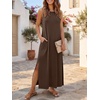 ANRABESS Womens Wrinkle Free Summer Sundress Sleeveless Maxi Dress &Pockets(Dark Brown)