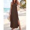 ANRABESS Womens Wrinkle Free Summer Sundress Sleeveless Maxi Dress &Pockets(Dark Brown)