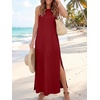 ANRABESS Womens Wrinkle Free Summer Sundress Sleeveless Maxi Dress &Pockets(Dark Red)