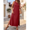 ANRABESS Womens Wrinkle Free Summer Sundress Sleeveless Maxi Dress &Pockets(Dark Red)