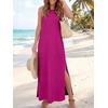ANRABESS Womens Wrinkle Free Summer Sundress Sleeveless Maxi Dress &Pockets(Hot Pink)