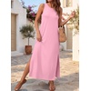 ANRABESS Womens Wrinkle Free Summer Sundress Sleeveless Maxi Dress &Pockets(Pink)