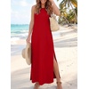 ANRABESS Womens Wrinkle Free Summer Sundress Sleeveless Maxi Dress &Pockets(Red)