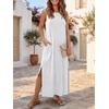 ANRABESS Womens Wrinkle Free Summer Sundress Sleeveless Maxi Dress &Pockets(White)