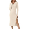 ANRABESS Womens Fall Long Sleeve Ribbed Knit Bodycon Midi Sweater Dress(Beige)