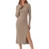 ANRABESS Womens Fall Long Sleeve Ribbed Knit Bodycon Midi Sweater Dress(Tan)