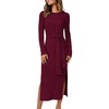 ANRABESS Womens Long Sleeve Midi Sweater Dress Bodycon Fall Dresses(Burgundy)