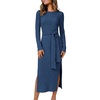 ANRABESS Womens Long Sleeve Midi Sweater Dress Bodycon Fall Dresses(Dark Blue)