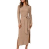 ANRABESS Womens Long Sleeve Midi Sweater Dress Bodycon Fall Dresses(Tan)