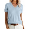 ANRABESS Womens Short Sleeve Sweater Top Wool Blend Business Casual Outfits(Light Blue)