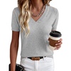 ANRABESS Womens Short Sleeve Sweater Top Wool Blend Business Casual Outfits(Light Grey)