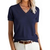 ANRABESS Womens Short Sleeve Sweater Top Wool Blend Business Casual Outfits(Navy Blue)
