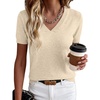 ANRABESS Womens Short Sleeve Sweater Top Wool Blend Business Casual Outfits(Parchment)