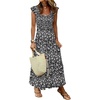 ANRABESS Womens Summer Sleeveless Maxi Dress Square Neck Smocked Boho Casual Ruffle Strap Flowy A-Line Long Beach Sundress(Black Floral)