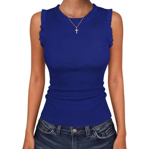 ANRABESS Ribbed Tank Tops for Women Ruffle Style(Royal Blue)