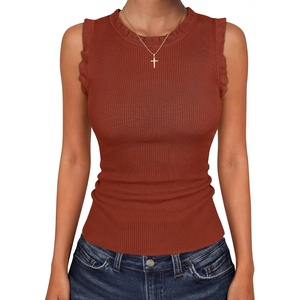 ANRABESS Ribbed Tank Tops for Women Ruffle Style(Rust)