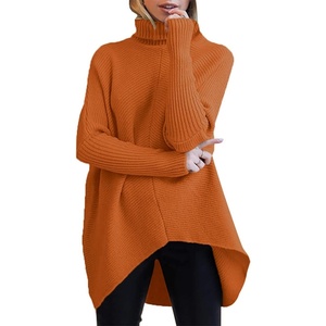 ANRABESS Women Oversized Turtleneck Sweater Batwing Tunic Tops Fall Outfits(Orange Rust)