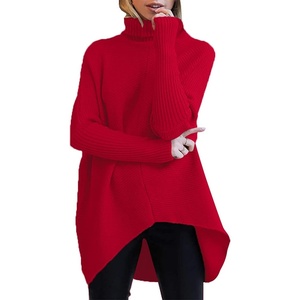 ANRABESS Women Oversized Turtleneck Sweater Batwing Tunic Tops Fall Outfits(Red)