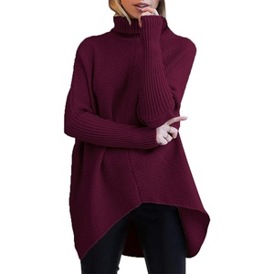 ANRABESS Women Oversized Turtleneck Sweater Batwing Tunic Tops Fall Outfits(Wine Red)
