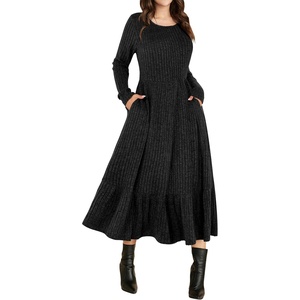 ANRABESS Womens Fall Long Sleeve Midi Dress(Black)