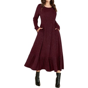 ANRABESS Womens Fall Long Sleeve Midi Dress(Burgundy)