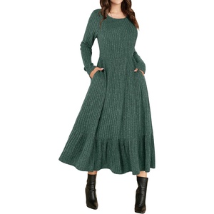 ANRABESS Womens Fall Long Sleeve Midi Dress(Green)