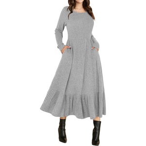 ANRABESS Womens Fall Long Sleeve Midi Dress(Grey)