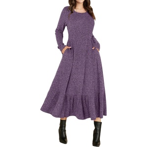 ANRABESS Womens Fall Long Sleeve Midi Dress(Purple)