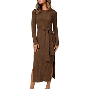 ANRABESS Womens Long Sleeve Midi Sweater Dress Bodycon Fall Dresses(Brown)