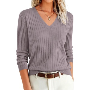 ANRABESS Women’s Long Sleeve V Neck Ribbed Sweaters Shirts(Nutmeg)