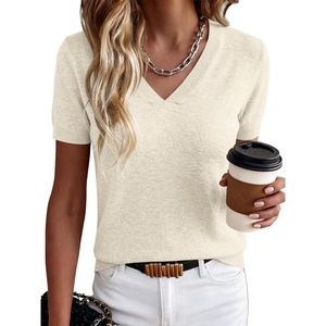 ANRABESS Womens Short Sleeve Sweater Top Wool Blend Business Casual Outfits(Cream White)