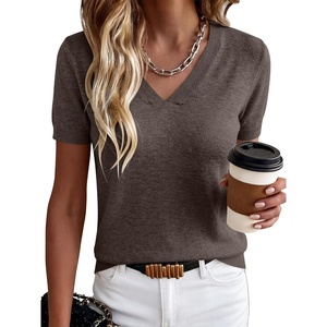 ANRABESS Womens Short Sleeve Sweater Top Wool Blend Business Casual Outfits(Drak Taupe)