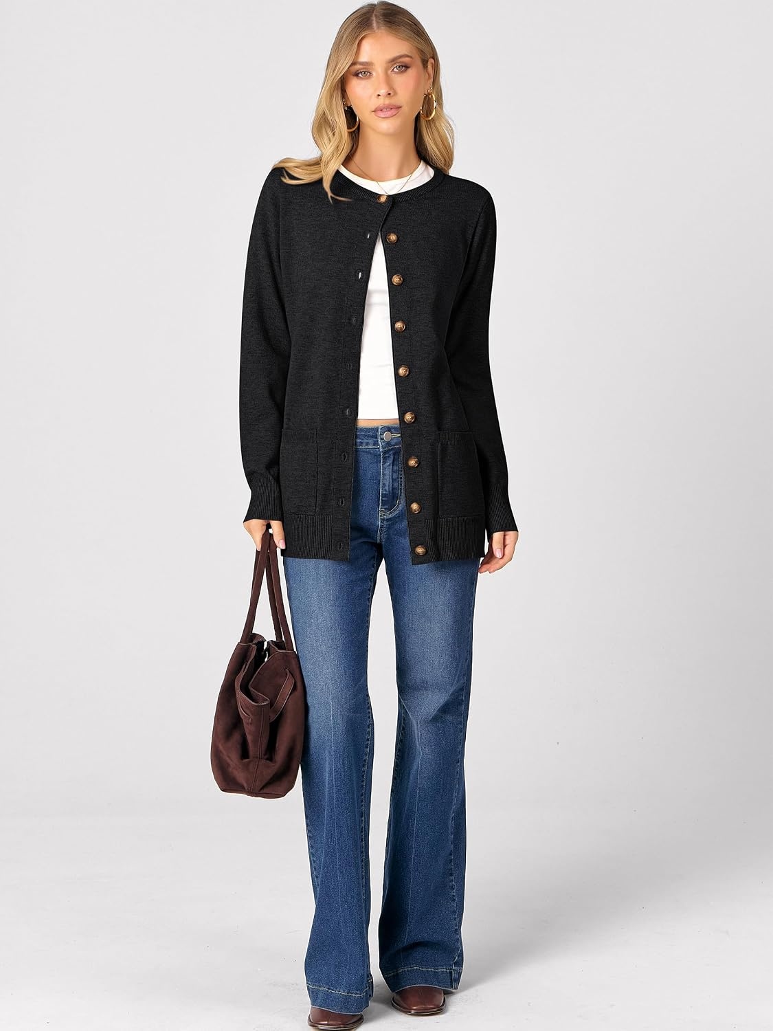 image:imageANRABESS Cardigan Sweater for Women Button Up 2026 Fall OutfitsBlack