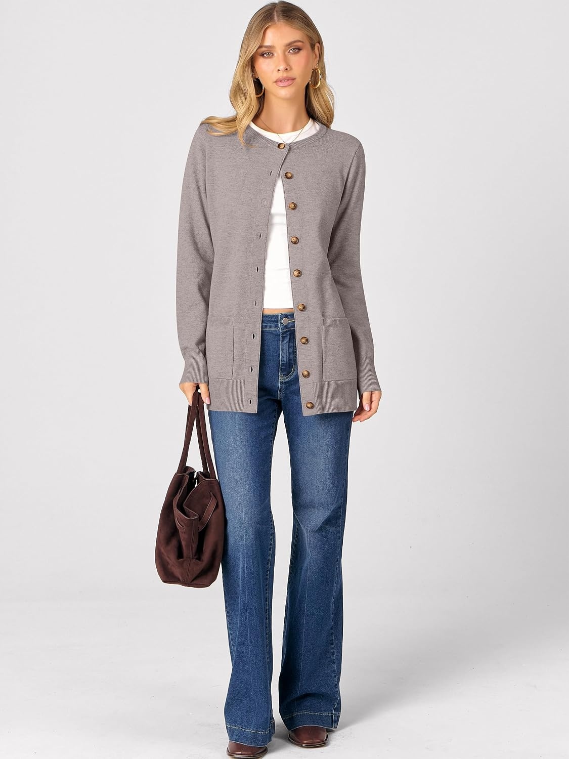 image:imageANRABESS Cardigan Sweater for Women Button Up 2026 Fall OutfitsBright Camel