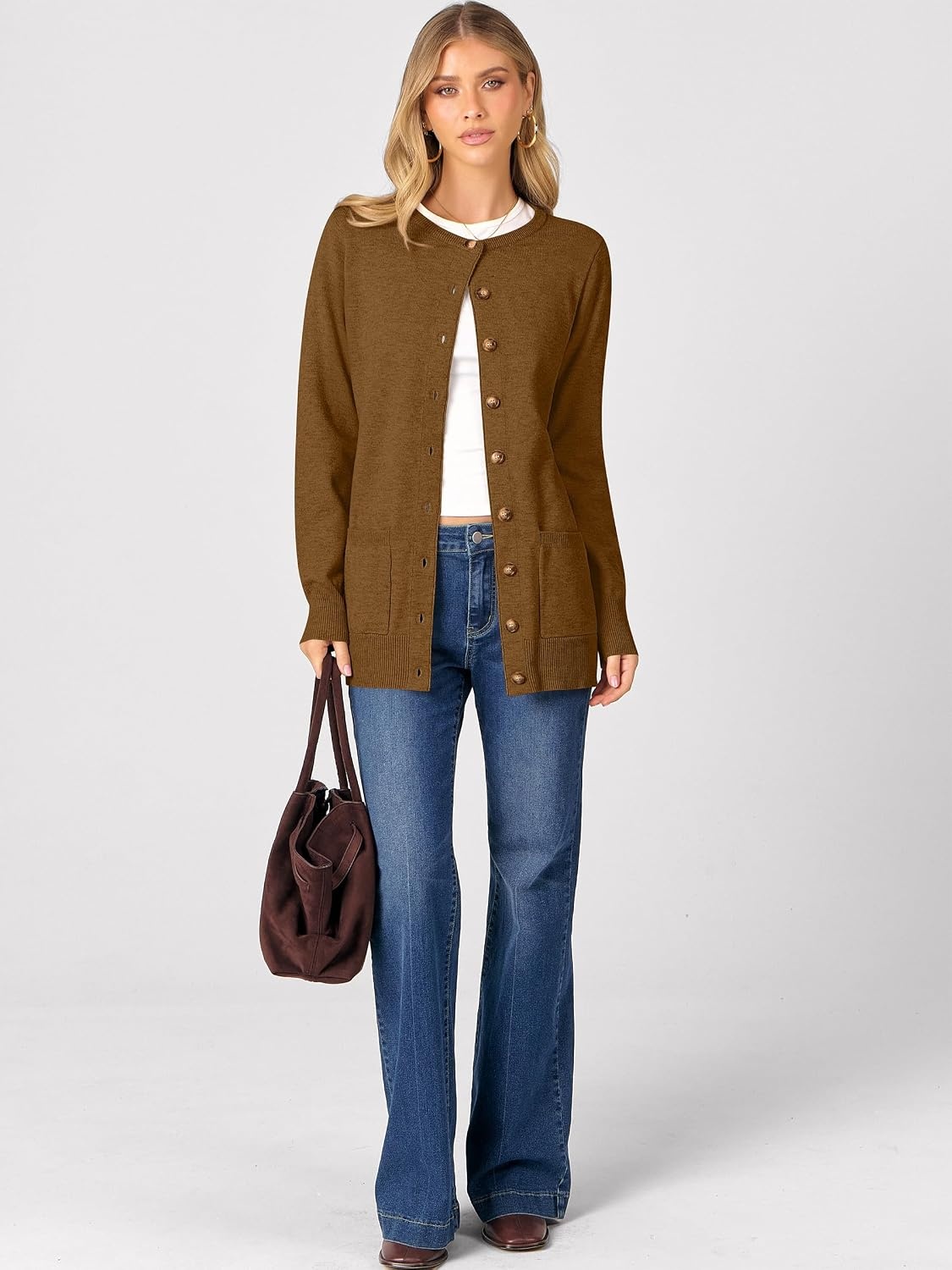 image:imageANRABESS Cardigan Sweater for Women Button Up 2026 Fall OutfitsCaramel