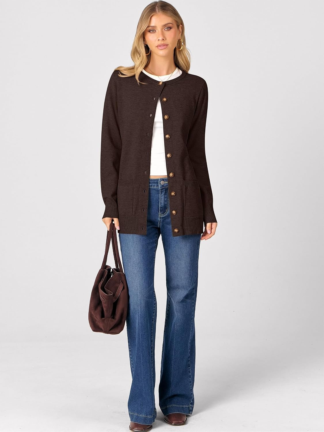 image:imageANRABESS Cardigan Sweater for Women Button Up 2026 Fall OutfitsCoffee