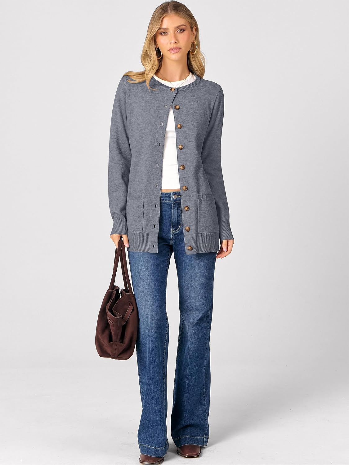 image:imageANRABESS Cardigan Sweater for Women Button Up 2026 Fall OutfitsDark Grey