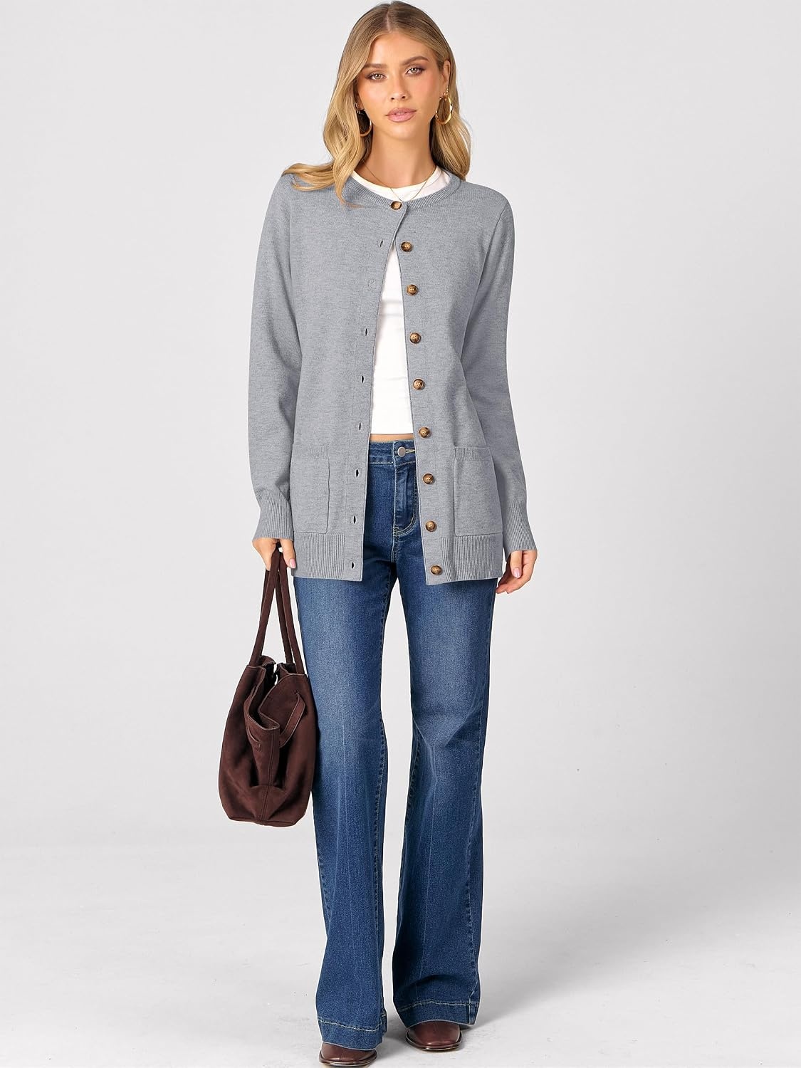 image:imageANRABESS Cardigan Sweater for Women Button Up 2026 Fall OutfitsGrey