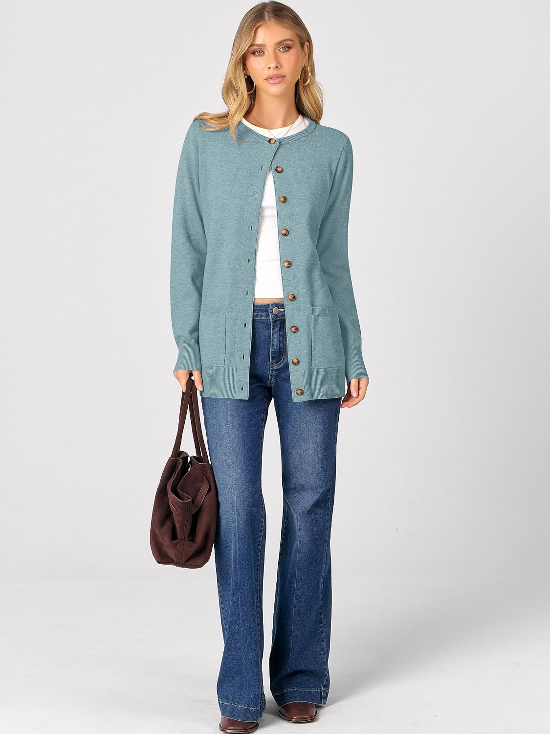 image:imageANRABESS Cardigan Sweater for Women Button Up 2026 Fall OutfitsLight Blue