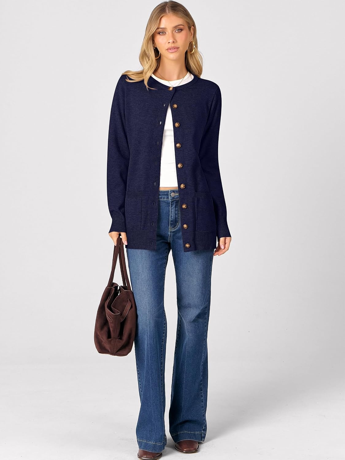 image:imageANRABESS Cardigan Sweater for Women Button Up 2026 Fall OutfitsNavy Blue